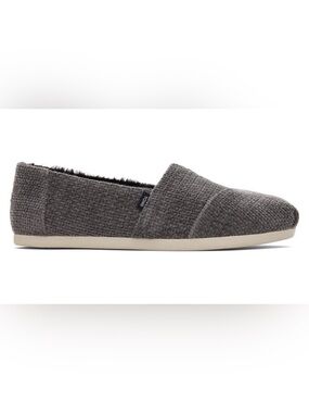 TOMS 8 Alpargata Gray Black Chenille Faux Sherpa Lined Slip On Shoes